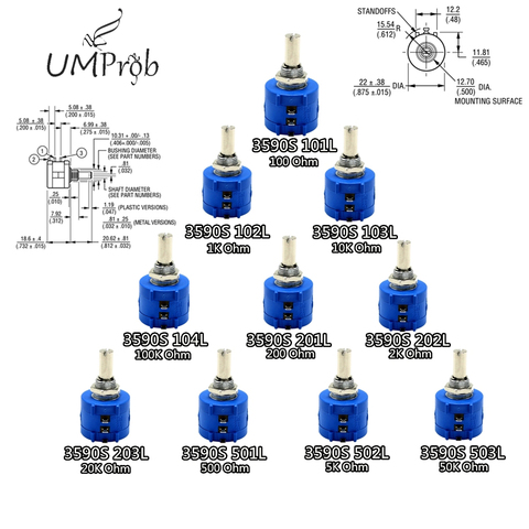 3590S-2-103L 3590 S 1 K 2 K 5 K 10 K 20 K 50 K 100 K ohm precisión multivuelta potenciómetro 10 anillo resistencia ajustable ► Foto 1/2