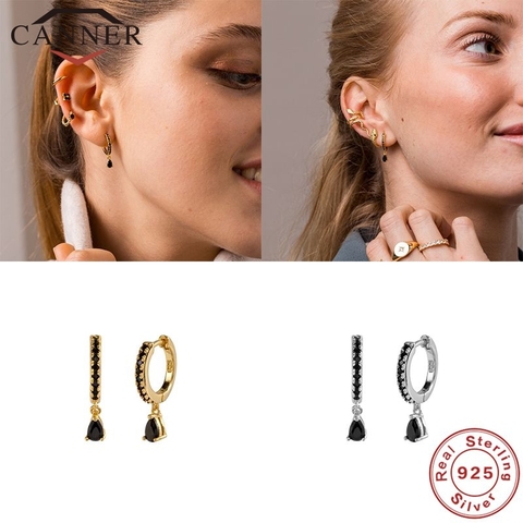 CANNER Plata de Ley 925 auténtica pendientes de aro para las mujeres de cristal zirconia CZ redondo pendientes círculo pendientes joyería fina ► Foto 1/6