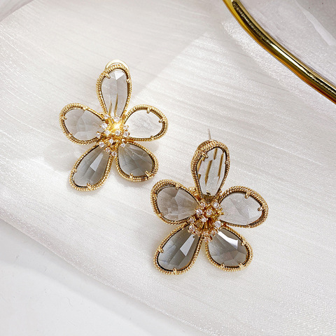 Pendientes de flores elegantes para mujer, joyería de lujo de cristal Floral, aretes coreanos, aretes nupciales para boda ► Foto 1/6