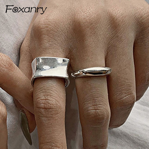 Foxanry-Anillo de plata de primera ley con forma de cubo para mujer, sortija, plata esterlina 925, estilo minimalista, geométrico, ancho, accesorio de fiesta ► Foto 1/6