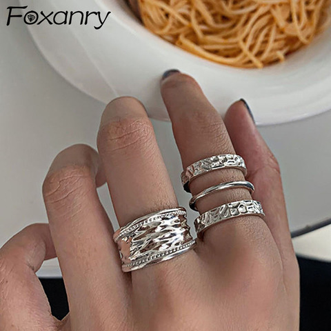 Foxanry-anillos de Plata Irregular de Ley 925 para mujer y parejas, joyería elegante Vintage Punk para fiesta ► Foto 1/6