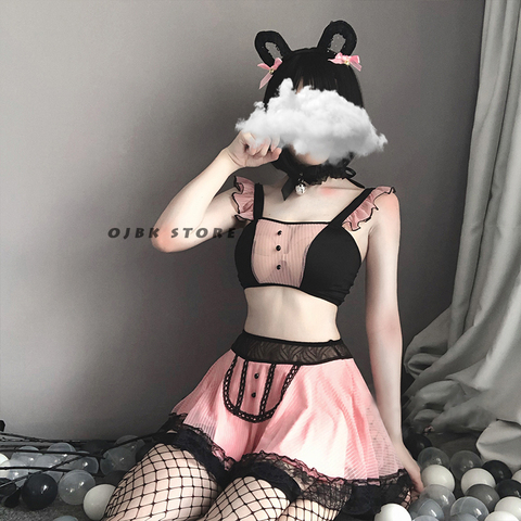 OJBK-Disfraz de mucama Sexy para mujer, ropa interior con perspectiva de Cosplay, atuendo de encaje erótico clásico rosa, ropa erótica DDLG ► Foto 1/6