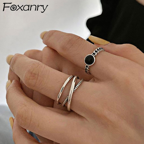 Foxanry-anillos de cadena minimalistas para mujer, de Plata de Ley 925, moda Vintage hecha a mano, regalos de joyería geométricos para fiesta ► Foto 1/5