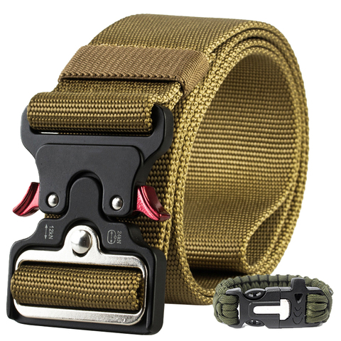 Cinturón táctico militar de 5cm de ancho para hombre, cinturón de entrenamiento de policía de nailon, hebilla automática de metal, accesorios de calidad para caza y camping ► Foto 1/6