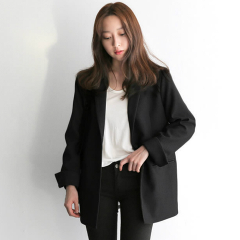 Chaqueta de traje negro para mujer, chaqueta de Oficina a medida, moda de gran tamaño, doble botones, largo, suelto, Formal, informal, Otoño, 2022 ► Foto 1/6