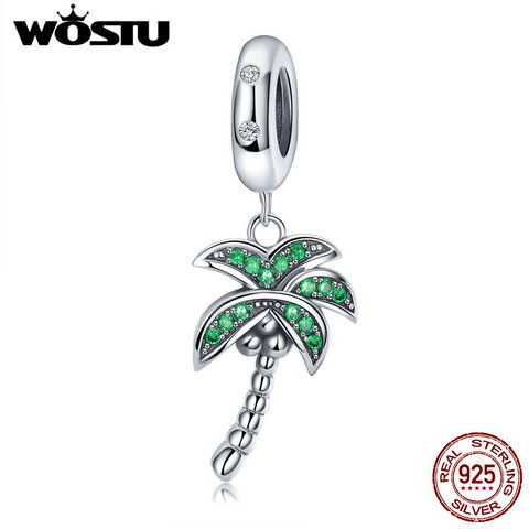 WOSTU-abalorio Plata de Ley 925 auténtica de palmera brillante con zirconia cúbica transparente, Pulsera Original, joyería auténtica colgante ► Foto 1/6