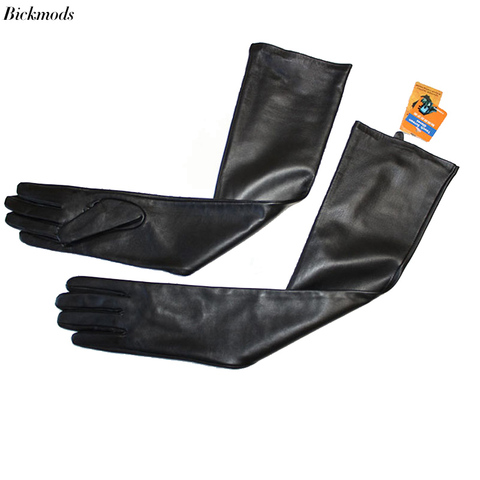 Guantes largos de piel de oveja para mujer, conjunto de guantes de seda fina con forro grueso de terciopelo, longitud hasta el codo, para primavera y otoño ► Foto 1/6