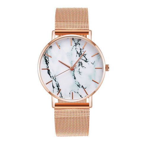 Reloj de pulsera con correa de malla de oro rosa para mujer, cronógrafo de mármol creativo, relojes para regalo ► Foto 1/6