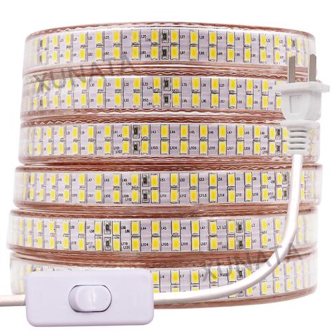 Tira de luces LED de 220V, 110V, LEDs 5730/M, tira LED de doble fila, cinta de cinta impermeable con enchufe para enchufe europeo, estadounidense, británico, Blanco cálido ► Foto 1/6