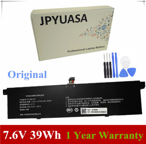 JPYUASA 7,6 V 39Wh 5107 mAh/5230 mAh Original R13B02W R13B01W batería del ordenador portátil para Xiaomi mi Air 13,3