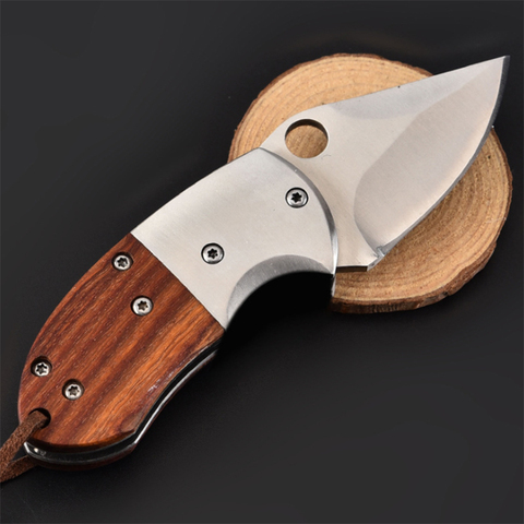 Cuchillo plegable de bolsillo de acero inoxidable con mango de madera, cuchillo portátil de viaje para acampar, cubiertos de Picnic de 4,3 ''11cm ► Foto 1/1