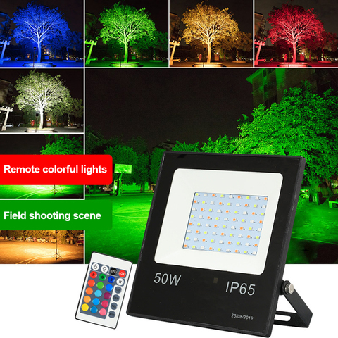 Reflector de LED 220V 240V 10W 30W 50W 16 colores RGB Led proyector con Control remoto al aire libre Reflector resistente al agua Luz de jardín ► Foto 1/6