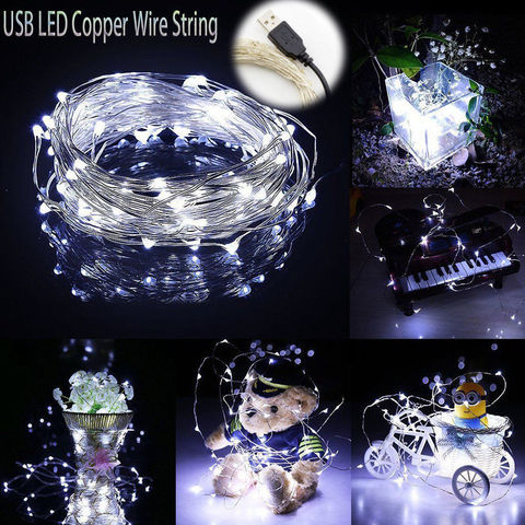 Luz de hadas de 1M, 5M, 10M, 100 LED, cadena estrellada, luces USB, microled transparente para fiesta, Navidad, boda, 6 colores ► Foto 1/6