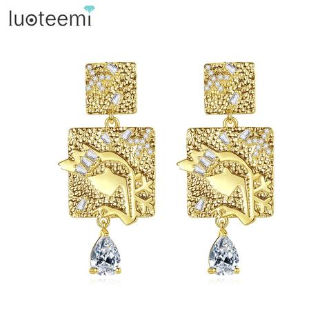 LUOTEEMI Europeo Diseño AAA Zirconia cúbica clara de Color oro, pendientes para las mujeres Bijoux moda cuadrada de Brincos ► Foto 1/6