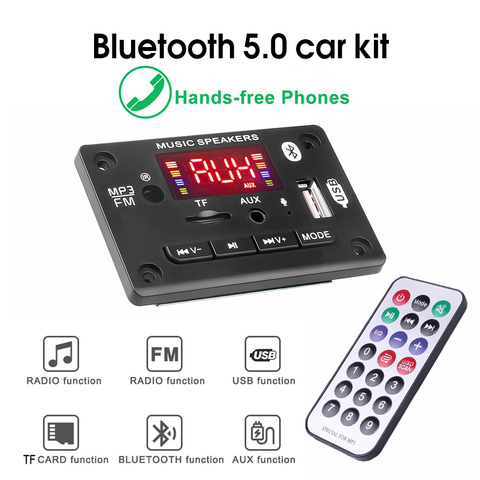 Manos libres Bluetooth 5,0 placa decodificadora de Mp3 con micrófono FM módulo de radio de Audio inalámbrico recibidor compatible con TF tarjeta/AUX de 3,5mm/USB ► Foto 1/6