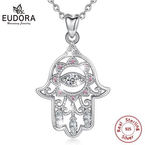 EUDORA-collar de colgante de mano de Hamsa de plata de ley 100%, amuleto de buena suerte, joyería fina, regalo sorpresa de cumpleaños para niño y niña D335 ► Foto 1/6