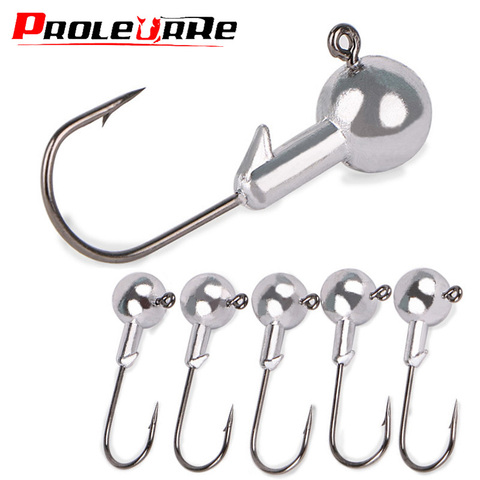 Proleurre 5 piezas unids de plomo expuesto Jig cabeza 3,5g 13,5G 6,8G 4,8G gancho de púas señuelo suave Jigging gusano Shad gancho anzuelos de pesca accesorios ► Foto 1/6