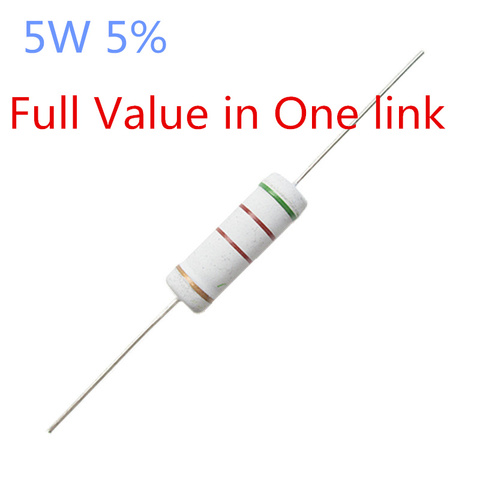 5 uds. De película de óxido de Metal 5% 5W resistencia 1R ~ 1M 100R 220R 330R 1K 1,5 K 2,2 K 3,3 K 4,7 K 10K 22K 47K 100K 100 220 330 3K3 película de carbono ► Foto 1/1