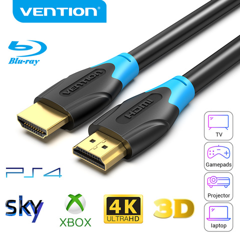 Cable HDMI Vention 4K Ultra HDR chapado en oro macho a macho HDMI 2,0 4K 60Hz para PS3/4 proyector TV Box portátil Monitor Cable HDMI ► Foto 1/6
