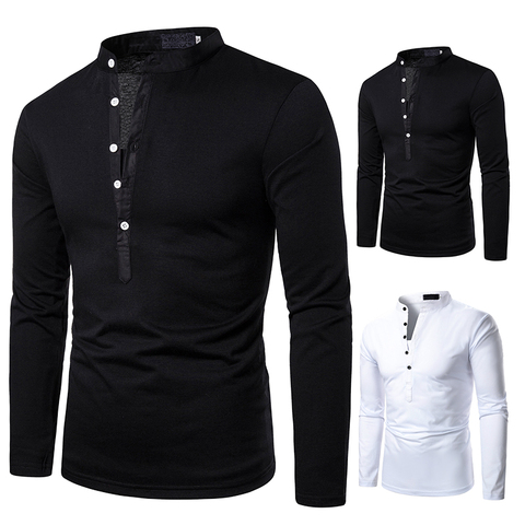 Hombres camiseta camisa manga larga para hombre Camiseta Tops de Color liso Ropa nueva otoño Streetwear moda Casual de los hombres camiseta de ► Foto 1/6