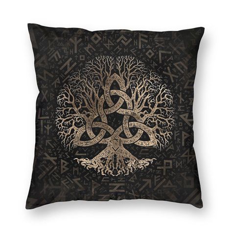 Funda de almohada de árbol de la vida con Triquetra Vikingo, decoración para el hogar, cojines de vikingos, almohada, Impresión de doble cara ► Foto 1/6