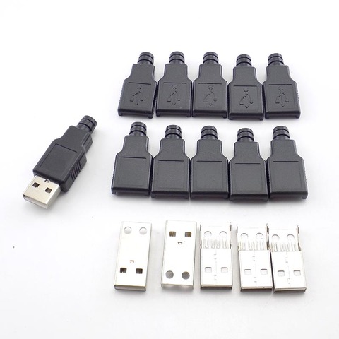 10 Uds. De conectores USB macho tipo A, enchufe de 4 pines con cubierta de plástico negro, para soldar, conector USB 2,0, 5V, 1.5A-2A ► Foto 1/6