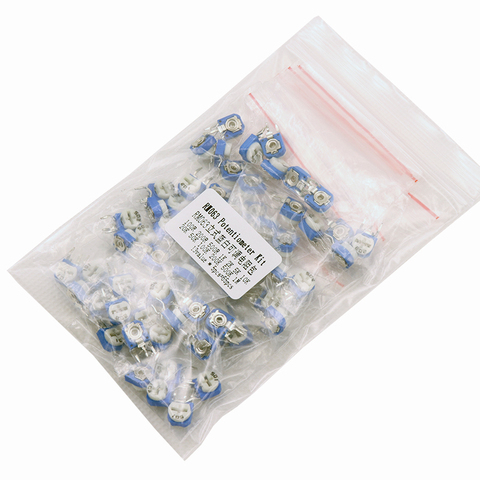 65 Uds RM063 kit de resistor ajustable vertical azul blanco 100 ohm -1M ohm 13 tipos * 5 uds = 65 Uds ► Foto 1/6