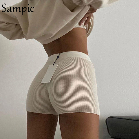 Sampic-pantalones cortos de cintura alta para mujer, Shorts informales, ajustados, de punto, de algodón, para verano ► Foto 1/6