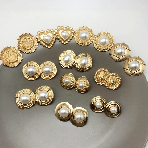 Pendientes de aleación de perlas geométricas elegantes, joyería de moda, con forma de corazón de Metal redondo, Joyas de perlas blanco ► Foto 1/6