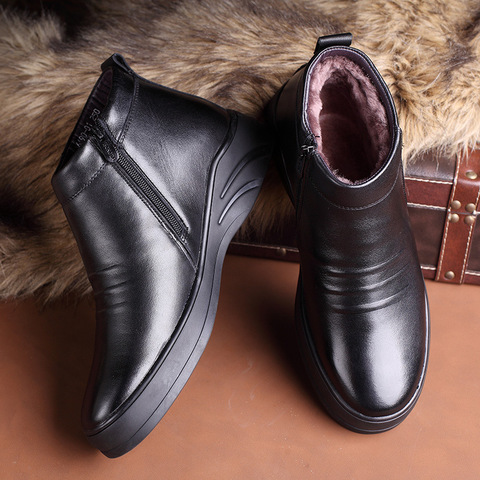 Botas de nieve de cuero genuino con cremallera para hombre, botines de invierno, calzado de moda de lana, informales ► Foto 1/6