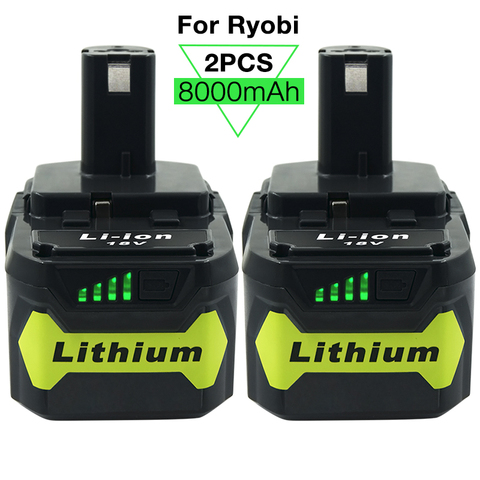 Pack de 2 para Ryobi 18v batería 8.0Ah P108 Li-Ion + herramientas eléctricas inalámbricas RB18L50 RB18L40 RB18L25 P102 P103 P104 P105 P106 P107 ► Foto 1/1