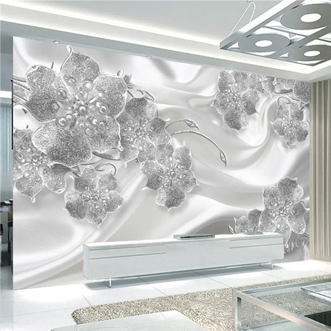 Papel pintado Mural personalizado 3D joyas estéreo flores papel de pared de seda sala de estar TV sofá de lujo decoración del hogar Pared de estilo europeo mural ► Foto 1/6