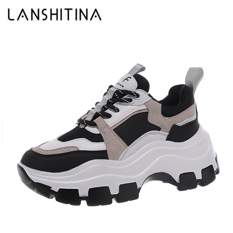 2022 zapatillas de plataforma de Invierno para mujer de primavera 8CM de zapatos de papá zapatos de aumentada zapatos casuales transpirables zapatos de ocio cálidos - Historial de precios y