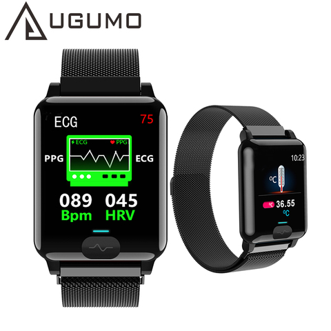 UGUMO E04S reloj inteligente con pantalla táctil ECG PPG rastreador de Fitness de presión arterial Smartwatch con Monitor de ritmo cardíaco reloj para hombres y mujeres ► Foto 1/6