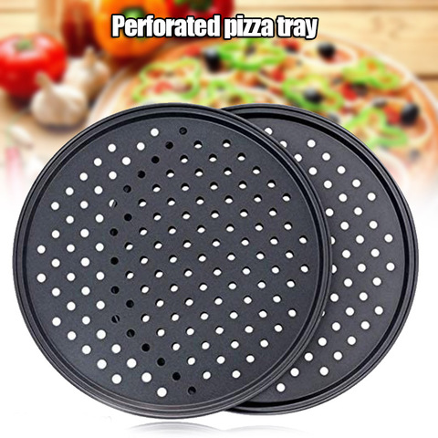 Bandeja para hornear pizzas antiadherente de acero al carbono, 26/28/32CM, placa de malla, plato profundo redondo, bandeja para Pizza, molde, herramienta para hornear ► Foto 1/6