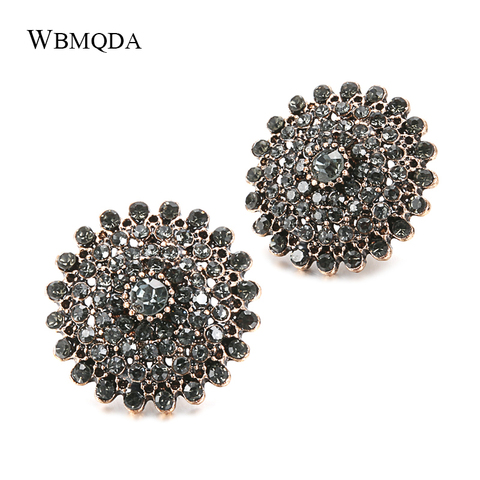 Wbmqda-pendientes de lujo para mujer, aretes de cristal gris redondo para mujer, oro antiguo cubierto de diamantes de imitación, joyería Vintage 2022 ► Foto 1/6