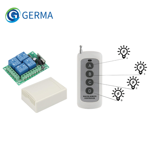 GERMA-Interruptor de Control remoto inalámbrico Universal, de 4 canales por relé módulo receptor, Transmisor RF remoto de 433 Mhz, CC de 12V y 4 canales ► Foto 1/6