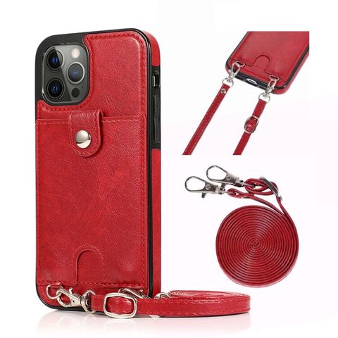 Funda de cuero PU para iPhone 12, mini, con ranura para tarjeta, cordón, bandolera, para teléfono, 12 Pro Max ► Foto 1/6