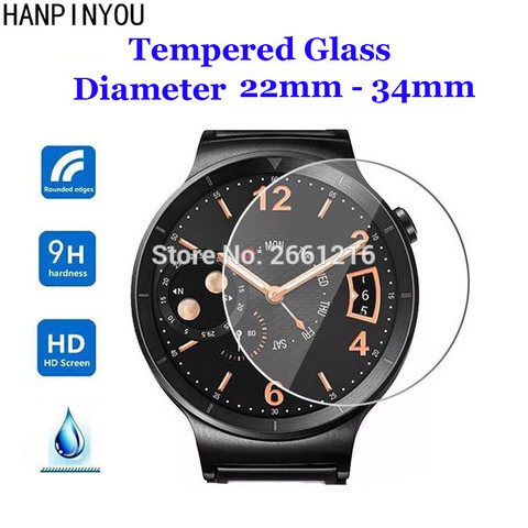 Para un diámetro de 22mm - 34mm reloj inteligente de vidrio templado 9H 2.5D Protector de pantalla Premium película 22 23 24 25 26 27 28 29 30 31 32 33 mm ► Foto 1/6