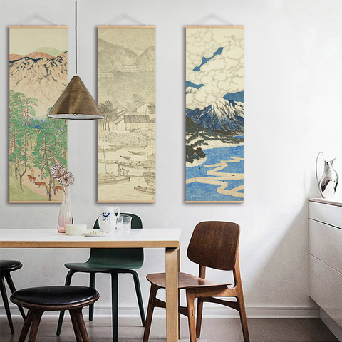 Cartel de desplazamiento japonés ou-mi Ukiyoe, imágenes artísticas de paisaje para pared, sala de estar, pintura Vintage, decoración del hogar de granja ► Foto 1/6