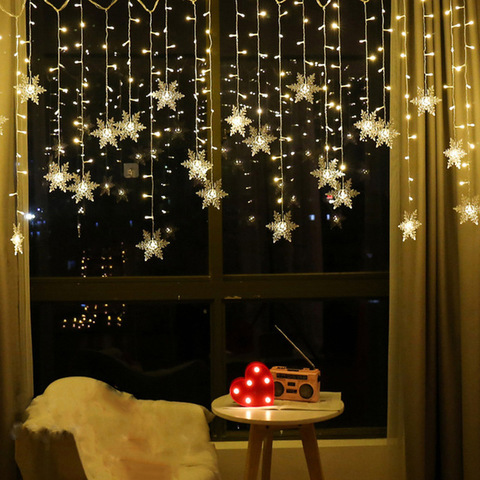 Adorno de luz Led con forma de copo de nieve para decoración, guirnalda de luces de carámbano de cortina, para decoración de ventana, Año Nuevo, Navidad, 0,4-0,6 M ► Foto 1/6