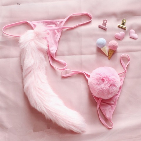 Bragas Kawaii Lolita de color rosa suave con cola de conejo para niñas, ropa interior sexy, bragas con Tanga ► Foto 1/6