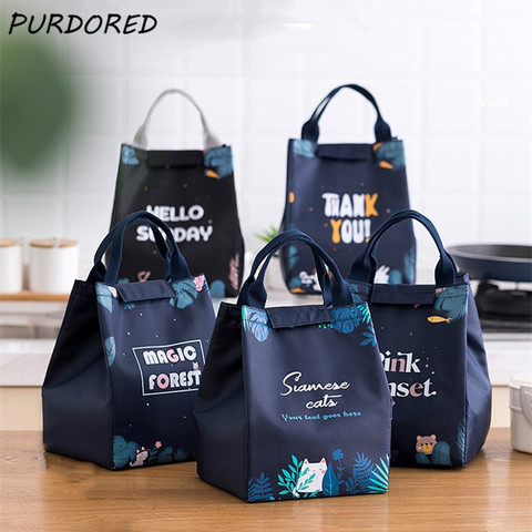 PURDORED-fiambrera con dibujos animados para mujer, bolso fresco refrigerado, impermeable, portátil, con cremallera, bolsa de caja de almuerzo térmica Oxford, bolsas de comida, 1 ud. ► Foto 1/6