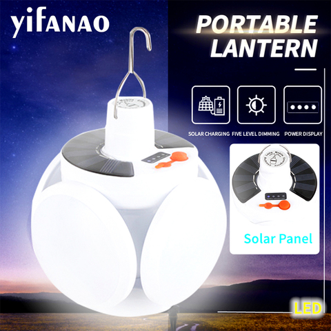 Linterna LED Solar de 110W, luz nocturna recargable por USB para exteriores, lámpara de acampada, luces de emergencia, reflector portátil, gran linterna led ► Foto 1/6