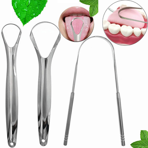 Limpiador de lengua para adultos, cepillo de lengua de Metal de acero inoxidable de grado quirúrgico, Kit Dental profesional, elimina el mal aliento ► Foto 1/6