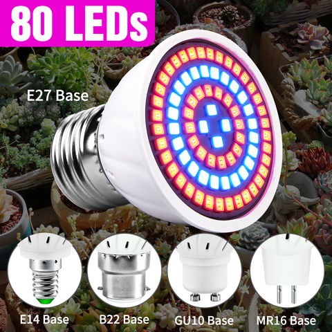 Lámpara de Cultivo LED de 220V de 80 ledes, lámpara LED para cultivo de plantas de espectro completo para iluminación interior, luces de cultivo, sistema hidropónico E27 protector de cultivo ► Foto 1/6