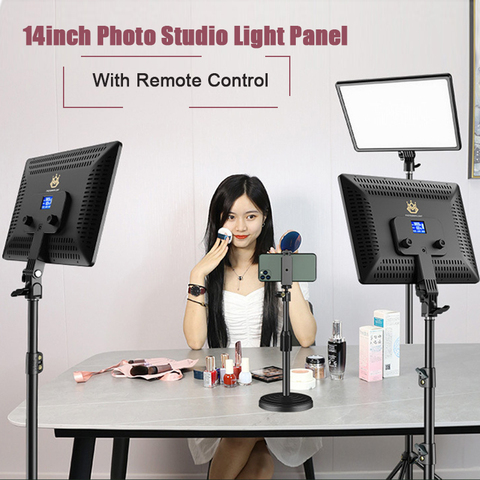 Panel de luz de vídeo LED de 14 pulgadas, enchufe europeo de 3200k-6000k, iluminación de fotografía de tres colores para maquillaje, retransmisión en vivo, lámpara de relleno para estudio fotográfico ► Foto 1/6