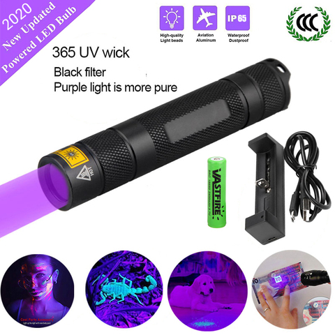 Linterna Led UV 365nm Ultra violetas linterna ultravioleta IP65 antorcha Invisible impermeable para manchas de mascotas marcador de caza Checker ► Foto 1/6