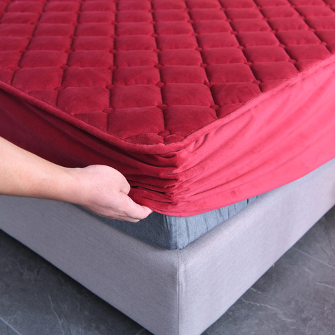 Bonenjoy-juegos de sábanas acolchados de franela, cubierta de cama gruesa y cálida de Color rojo para invierno, colchón polar de Coral, 1 unidad ► Foto 1/6