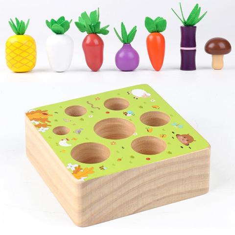 Bloque de madera tirando zanahoria juego chico s juguete de Montessori bloques de la cognición capacidad Alpinia juguete interactivo juguete para regalo para chico ► Foto 1/6